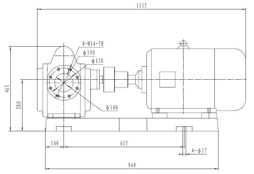 重油駁運泵KCB960齒輪泵配22kw-4電機外形安裝尺寸圖